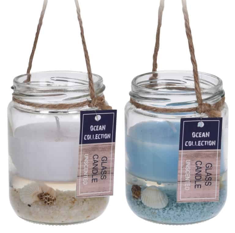 Ocean Collection Glass Candle with Beach Decor Jelly and Rustic Rope – Unscented - Image 4
