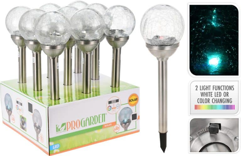 Colour Changing Garden Solar Light with Cracked Glass Effect Bowl – Set of 2 - Image 2