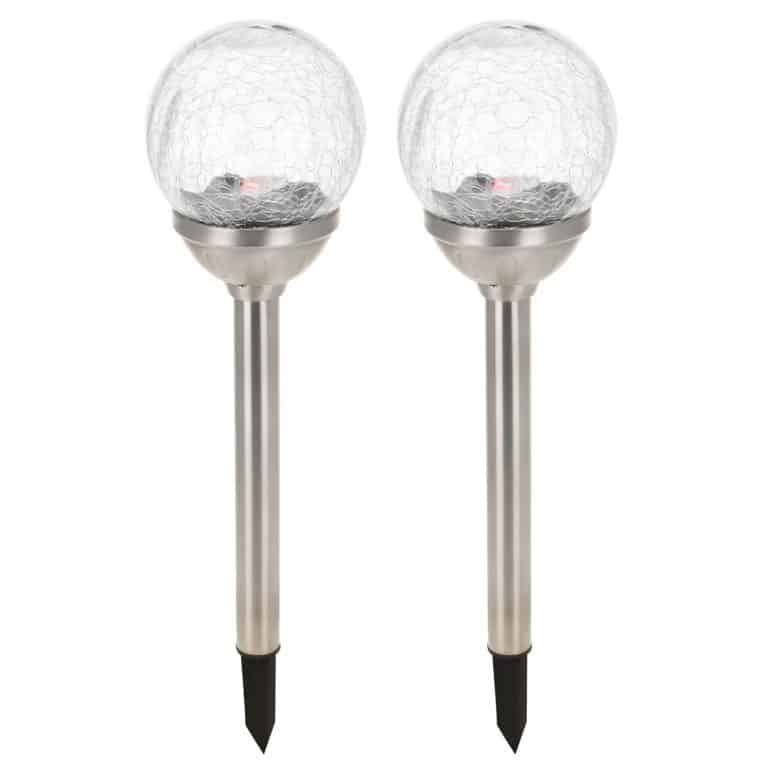Colour Changing Garden Solar Light with Cracked Glass Effect Bowl – Set of 2